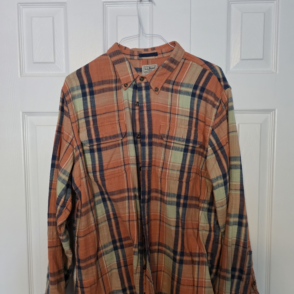 L.L. Bean Men's Rust and Navy Plaid Shirt Jacket